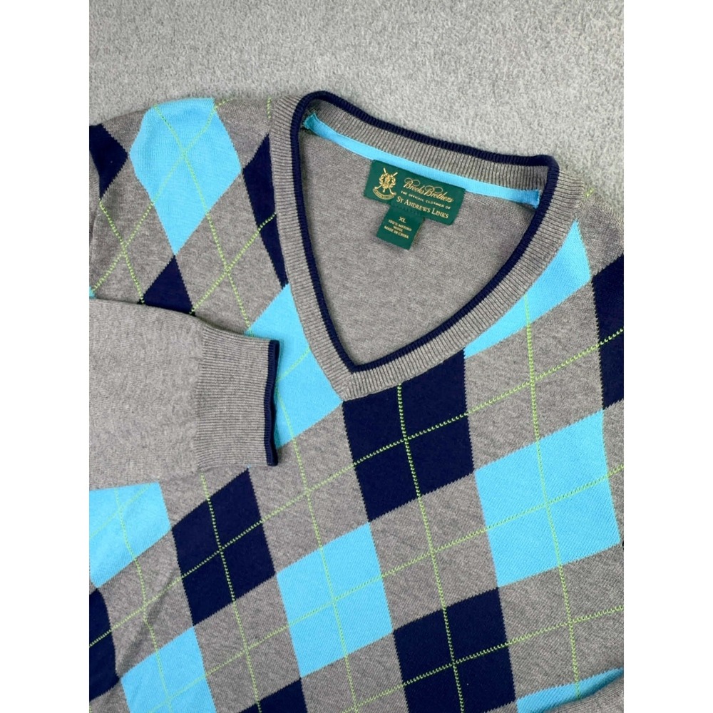 Brooks Brothers St Andrews Links Sweater Mens XL Argyle Diamond Merino Wool City